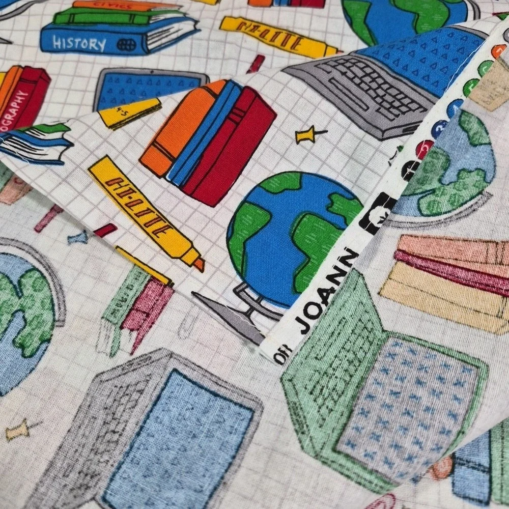 Vintage School Homework Printed Multi Color Fabric Handmade Tablecloth 42